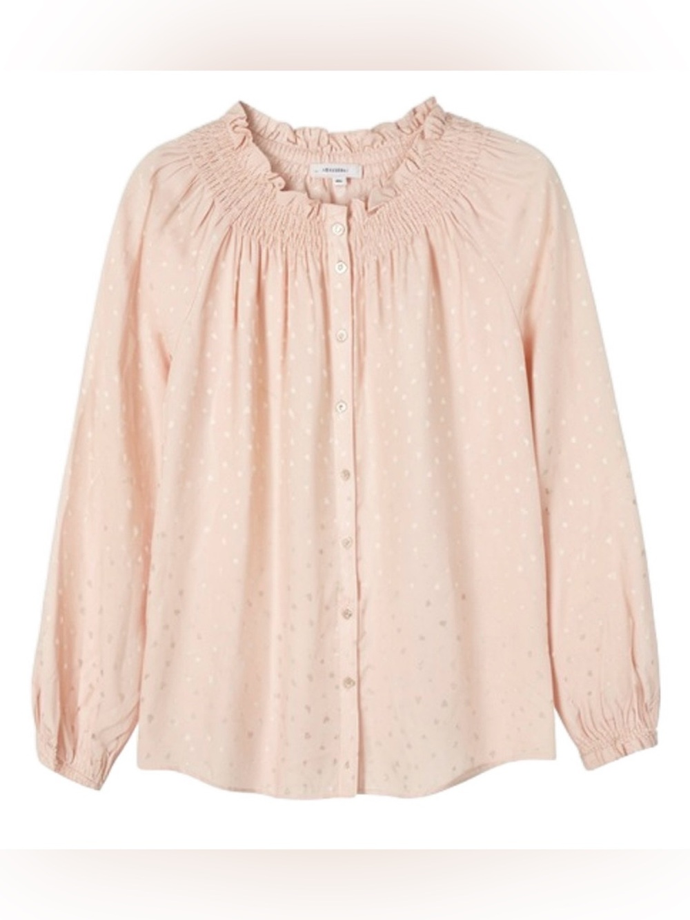REBECCA TAYLOR Blush Pink 100% Silk Smocked Neckline Heart Print Blouse - Picture 4 of 11